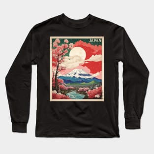 Japan Mt. Fuji Cherry Blossom Vintage Tourism Travel Poster Long Sleeve T-Shirt